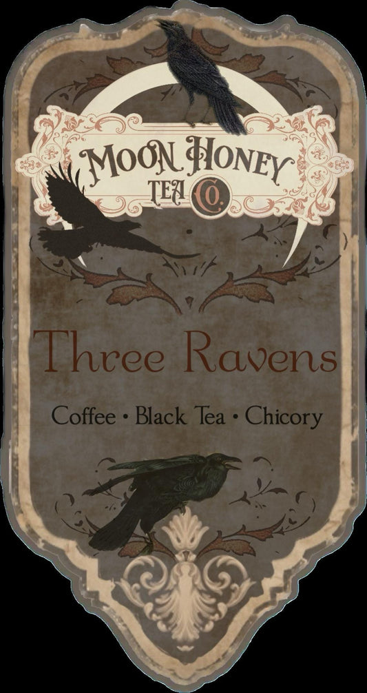 Three Ravens coffee/tea blend in large tin
